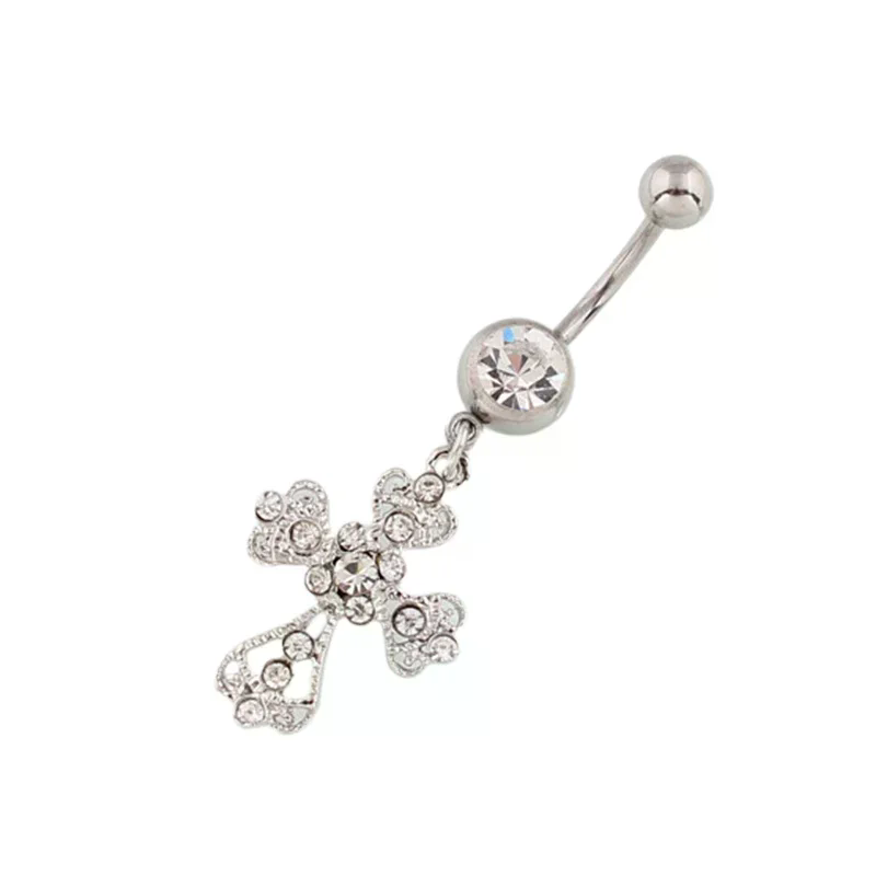Belly Bar Titanium - Aço inoxidável cruz pingente umbigo prego