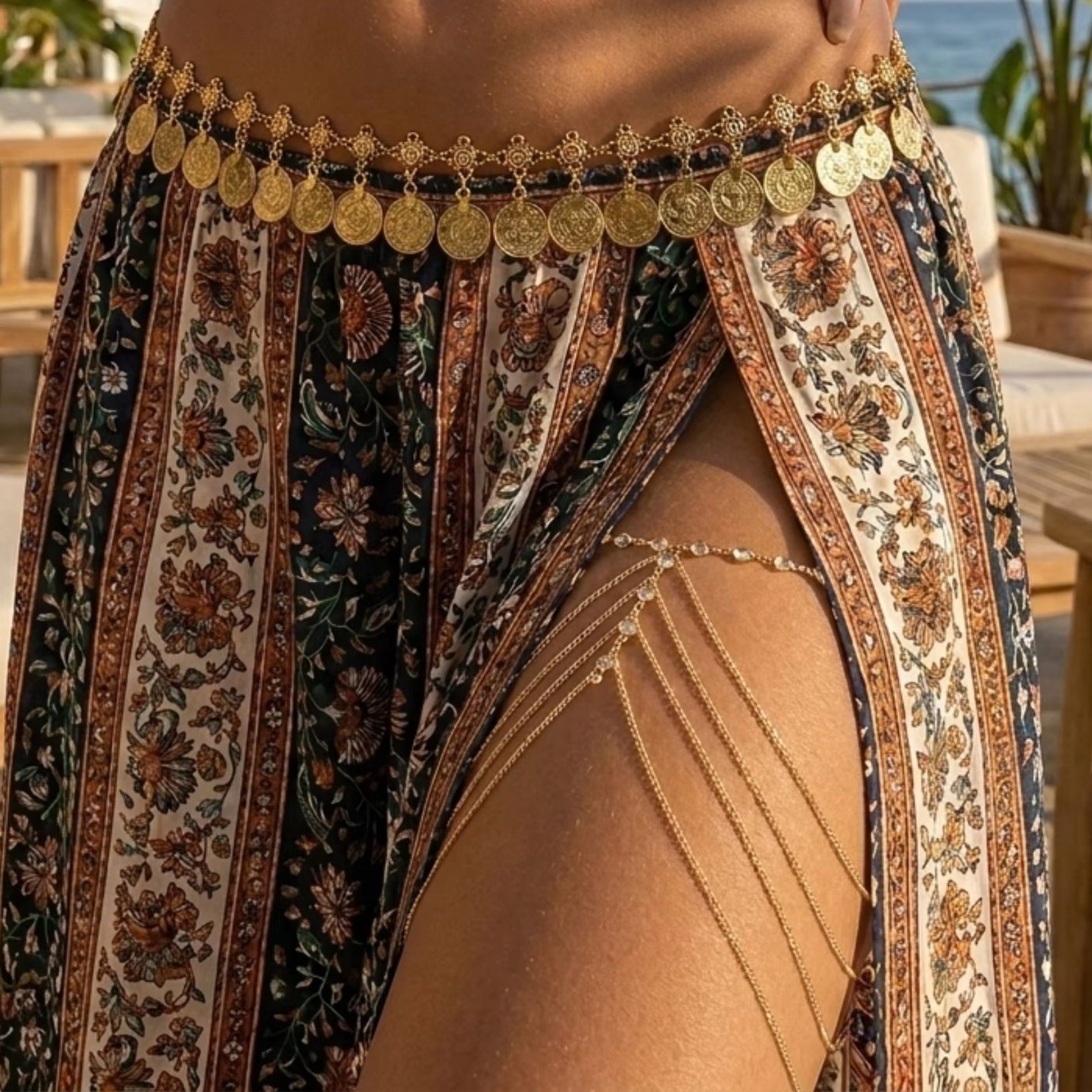 Body Jewelry Leg Chain - Corrente de Perna Multicamadas com Contas