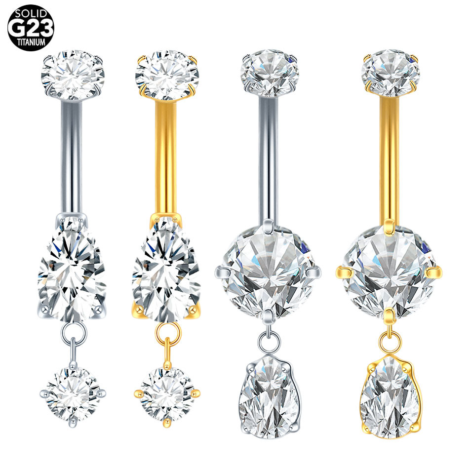 Belly Bar Titanium - 1/5 pçs titânio cristal zircão lágrima