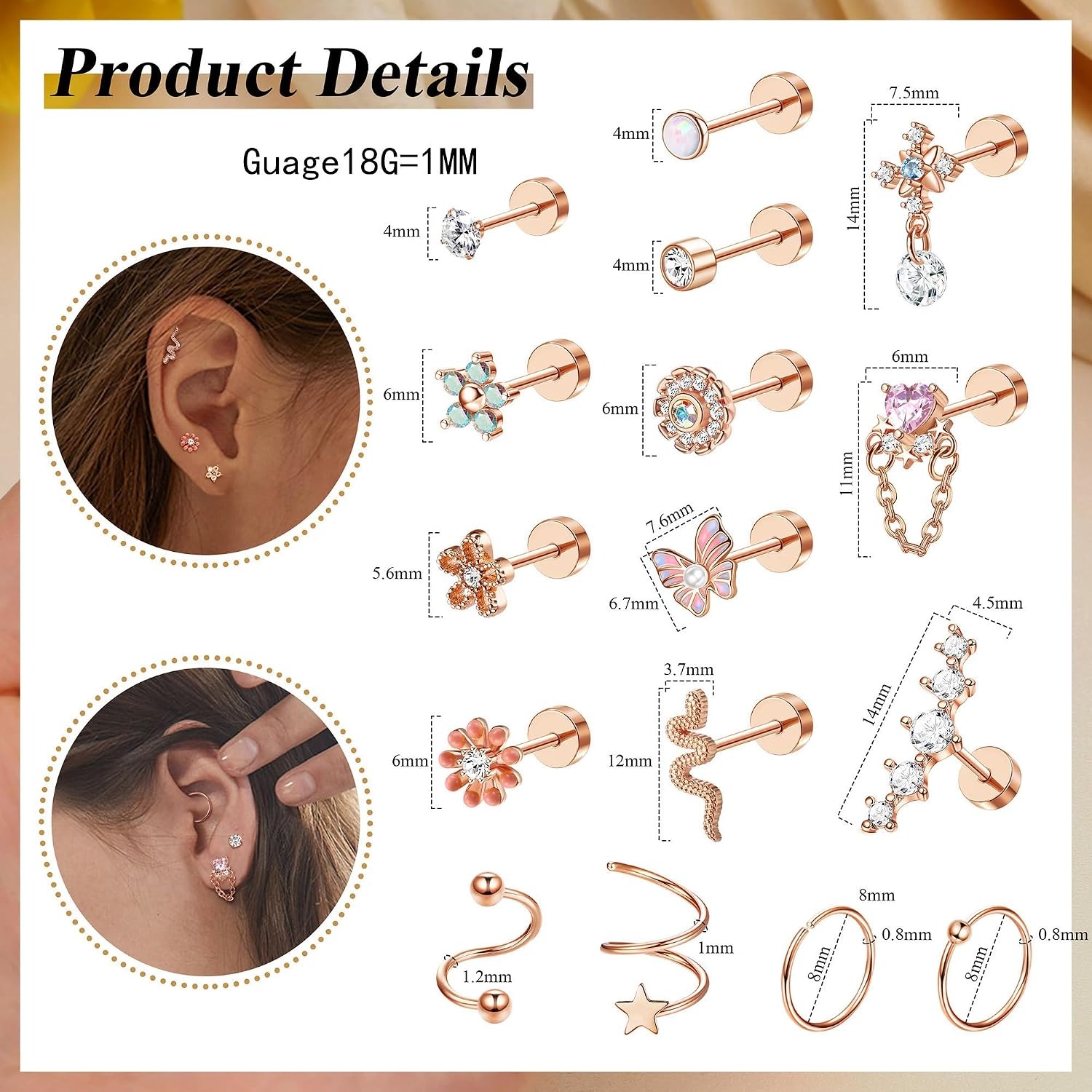ORAZIO 18 Peças Brincos de Car - Body Jewelry For Sensitive Skin avaliação e preço